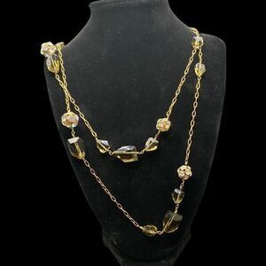 J Crew Necklace Gold Tone Amber Color Stones 30” adjustable-2 necklaces